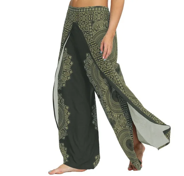 Yoga Print Casual Patchwork Pants