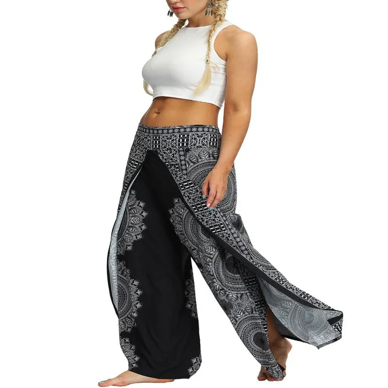 Yoga Print Casual Patchwork Pants